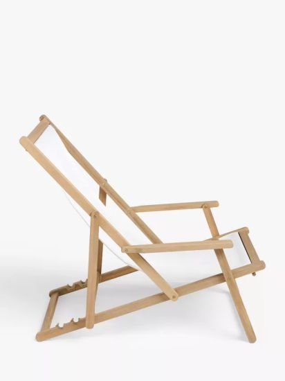 Acacia Wood Deck Chair Frame & Sling, Natural/White