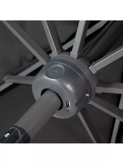 2.7m Adjustable Parasol with Bluetooth Speaker and LED Lights, Black