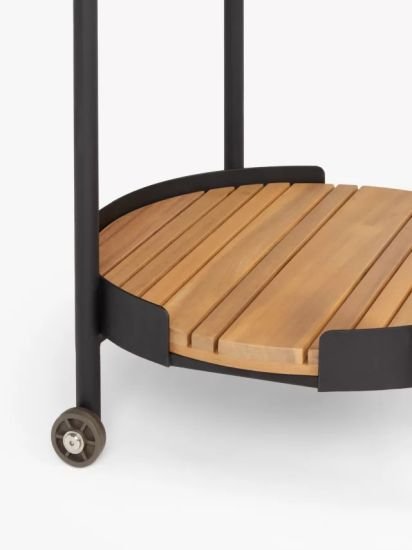 Round Garden Bar Trolley, (Acacia Wood), Black/Natural